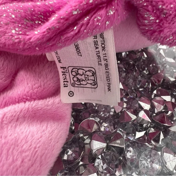 Big eyed pink sea turtle sparkly adorable bow tie on head plush  stuffed toy - Picture 9 of 14